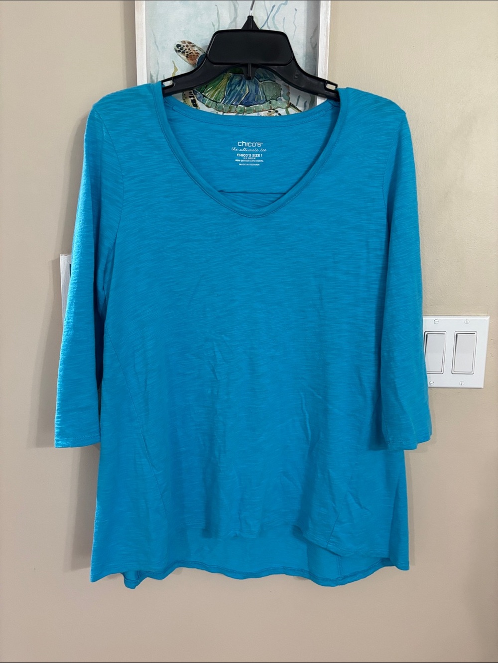 Chico's  the ultimate tee Teal V-Neck 3/4 Sleeve Women's Top